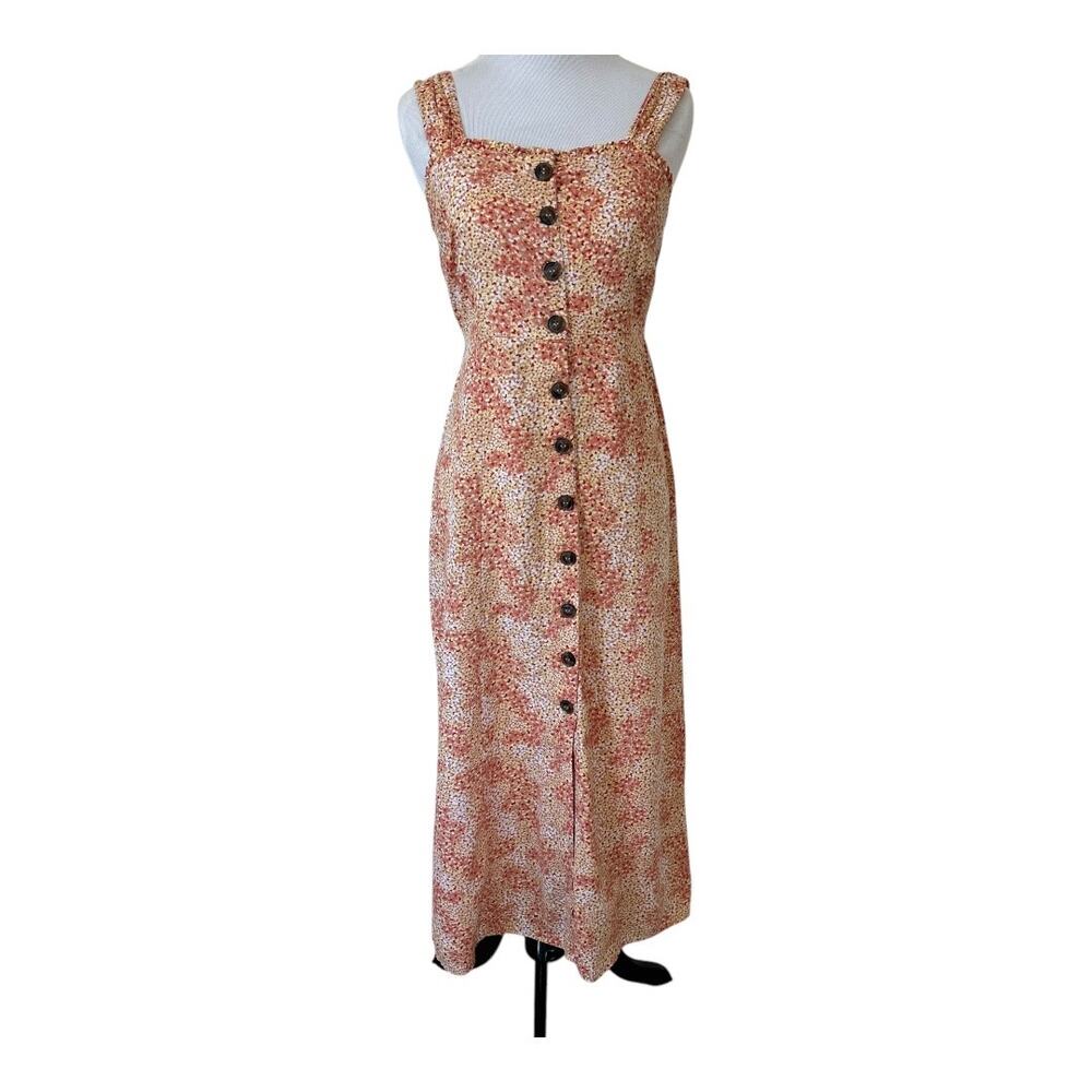 Milkmaid Floral Midi Dress Cottagecore Prairie Smocked Back Size Medium Coquette - Picture 2 of 8